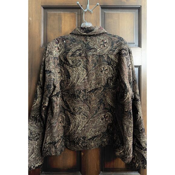 Chico’s | Wool Blend Jacket Blazer Chocolate Brown Gold Paisley Jacquard-Size XL - Picture 6 of 6